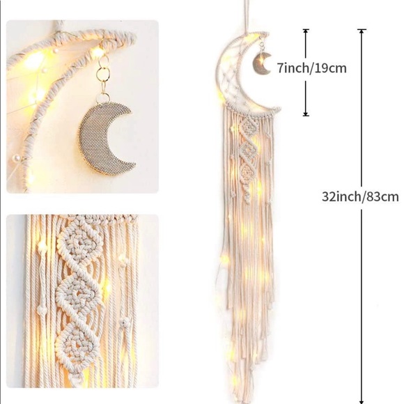RESTOCKED! Macrame Wall Hanging Moon Fairy String Light Boho Tassel Wall Decor - Picture 5 of 6